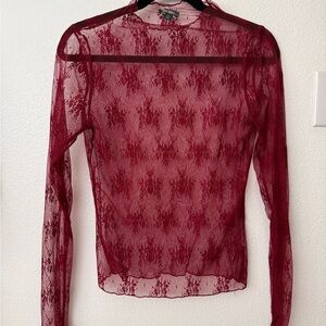 Wild Fable Sheer Lace Top - Deep Red